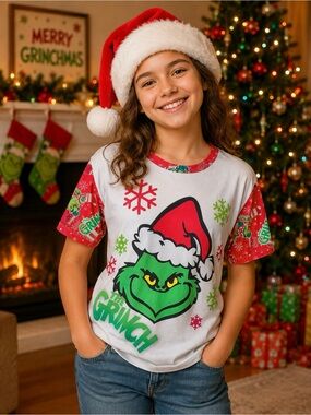 Grinch Face Christmas T-Shirt Youth Size Small